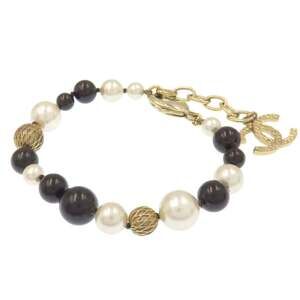 CHANEL Black Pearl Logo Charm Bracelet
